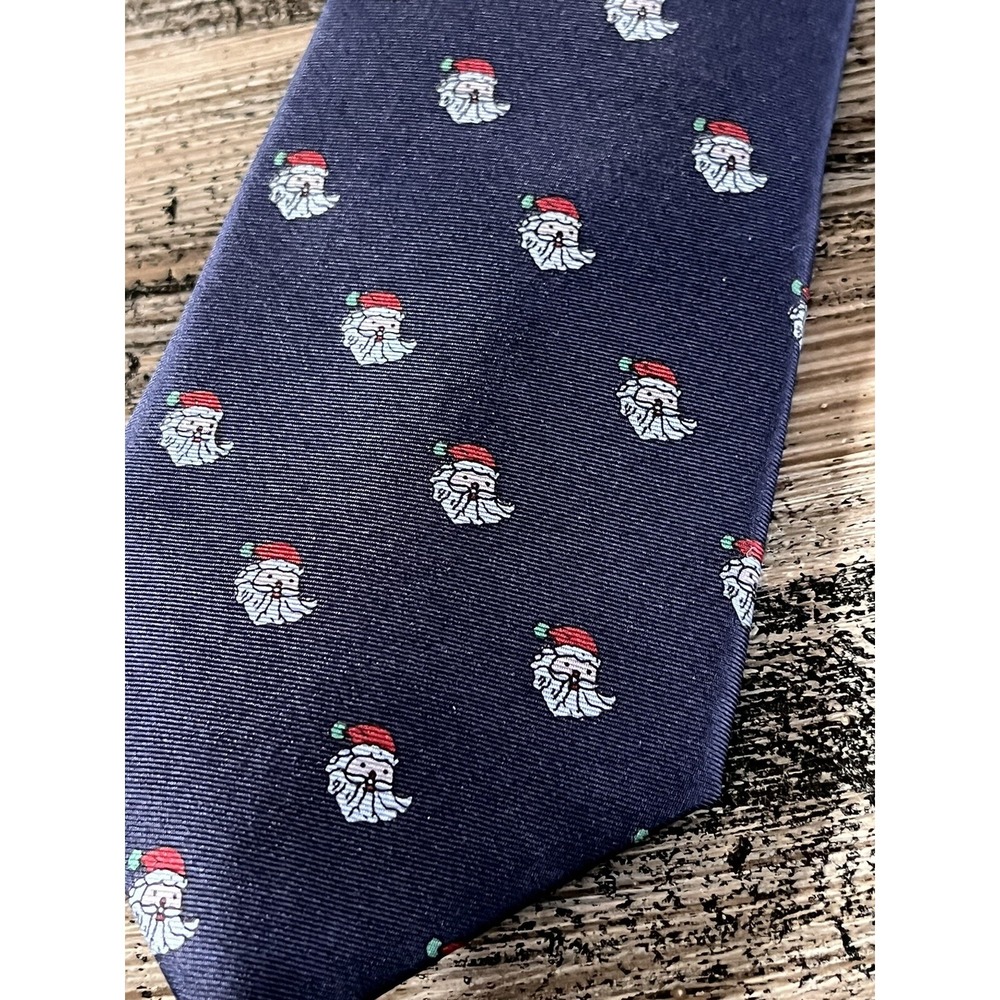 Lord & Taylor 100% Silk Tie Blue Santa Christmas Holiday EUC The Man's‎ Shop